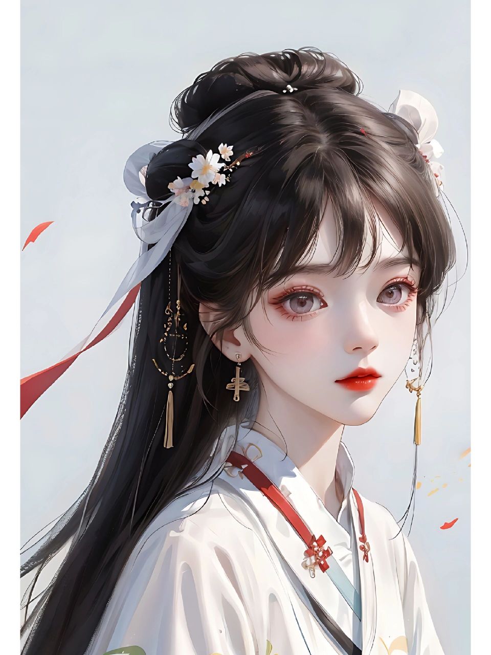 ai古风美女头像/壁纸 大眼红衣美人