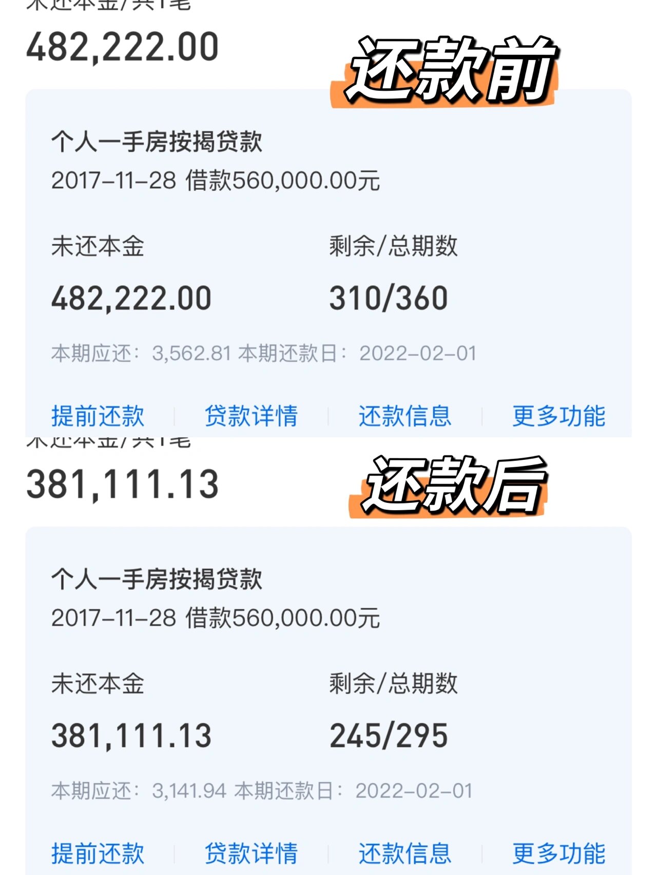 还了10w贷款 真香 交通银行17年11月开始 贷56w 利率4