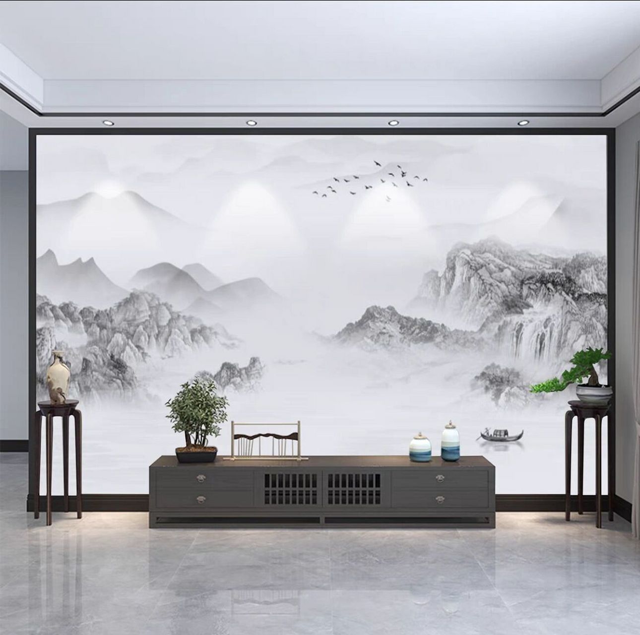 新中式背景墙彩绘.