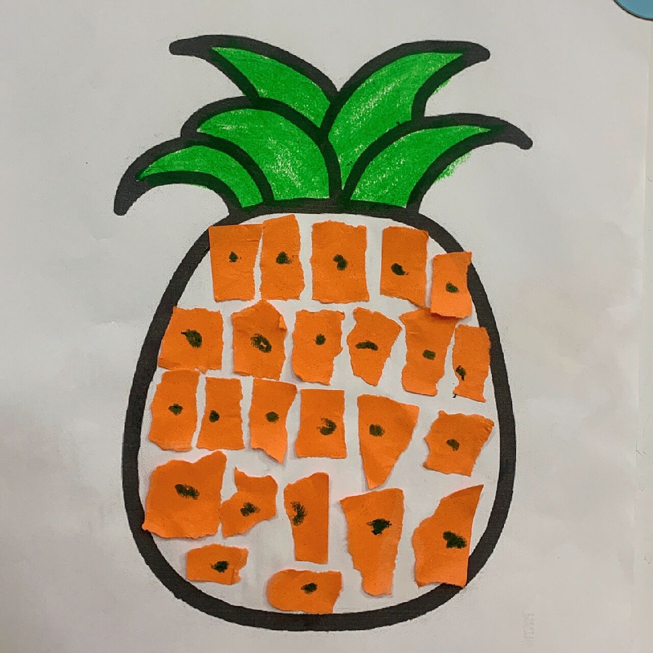 托班超简单粘贴画|菠萝