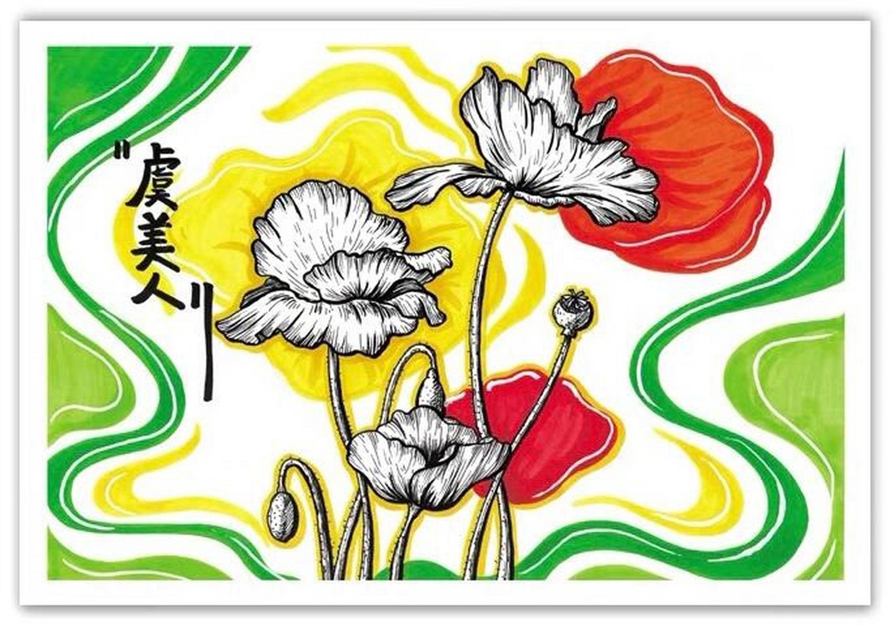 彩色线描画花卉植物