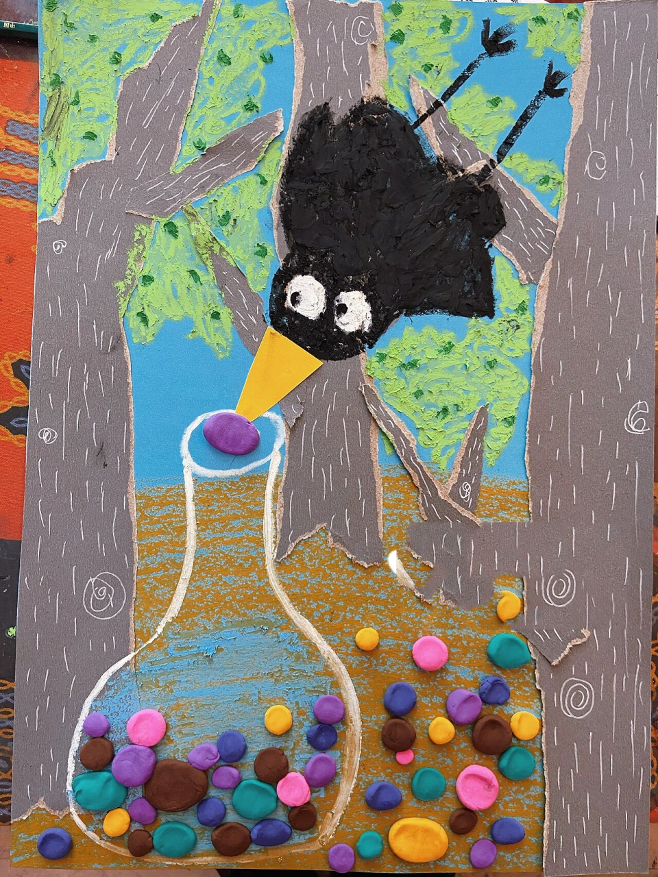 儿童画/手工/乌鸦喝水 彩色卡纸77蜡笔77超轻粘土