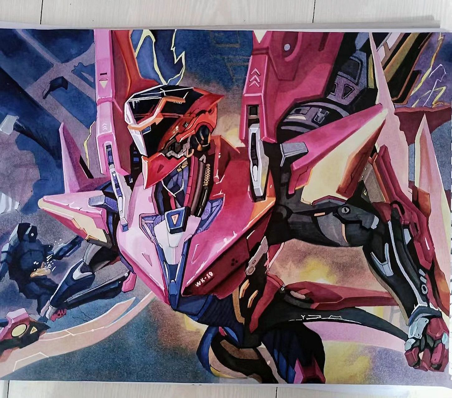 王者荣耀铠绛天战甲马克笔手绘 王者荣耀铠绛天战甲马克笔手绘