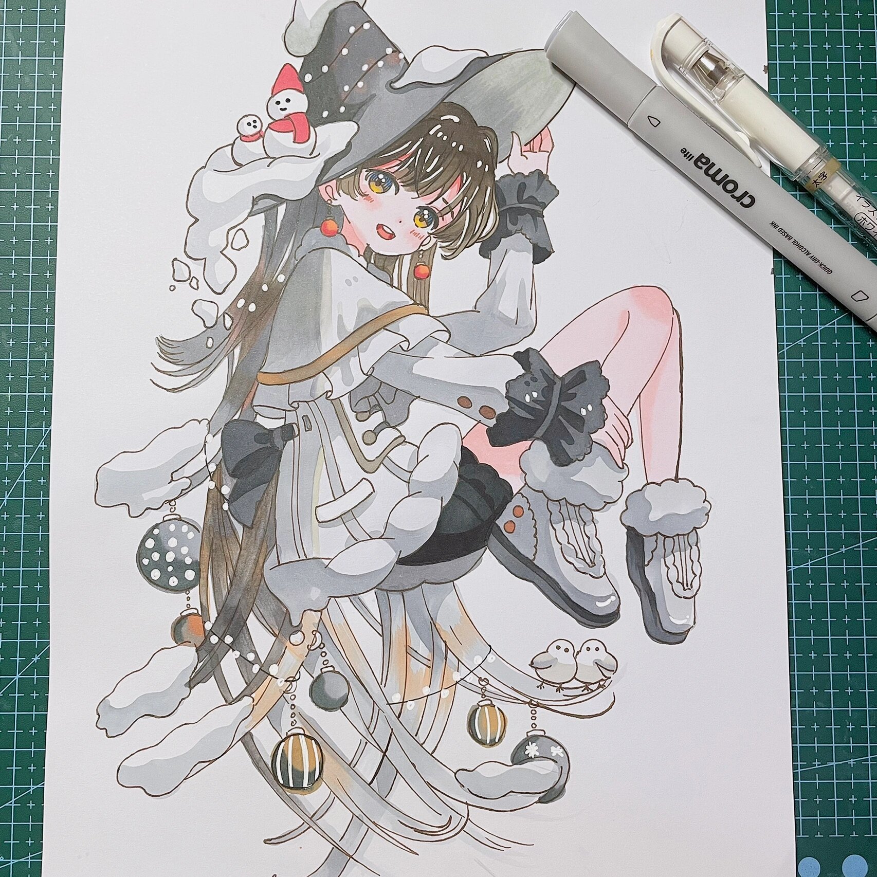 马克笔动漫手绘|同色系少女|含过程线稿