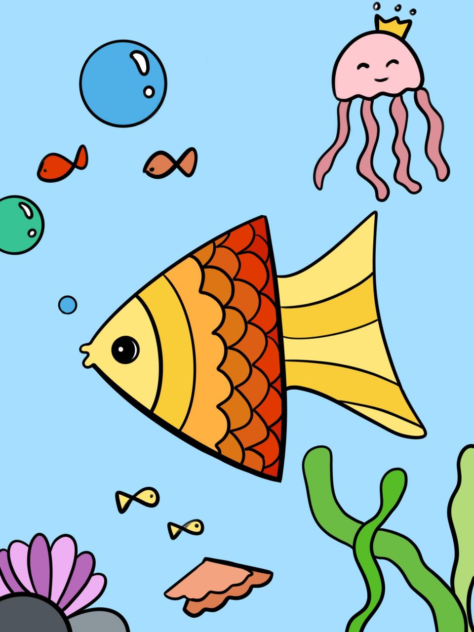 简单好看的儿童画 海底世界～小鱼～水母 ##儿童创意美术# #创意儿童