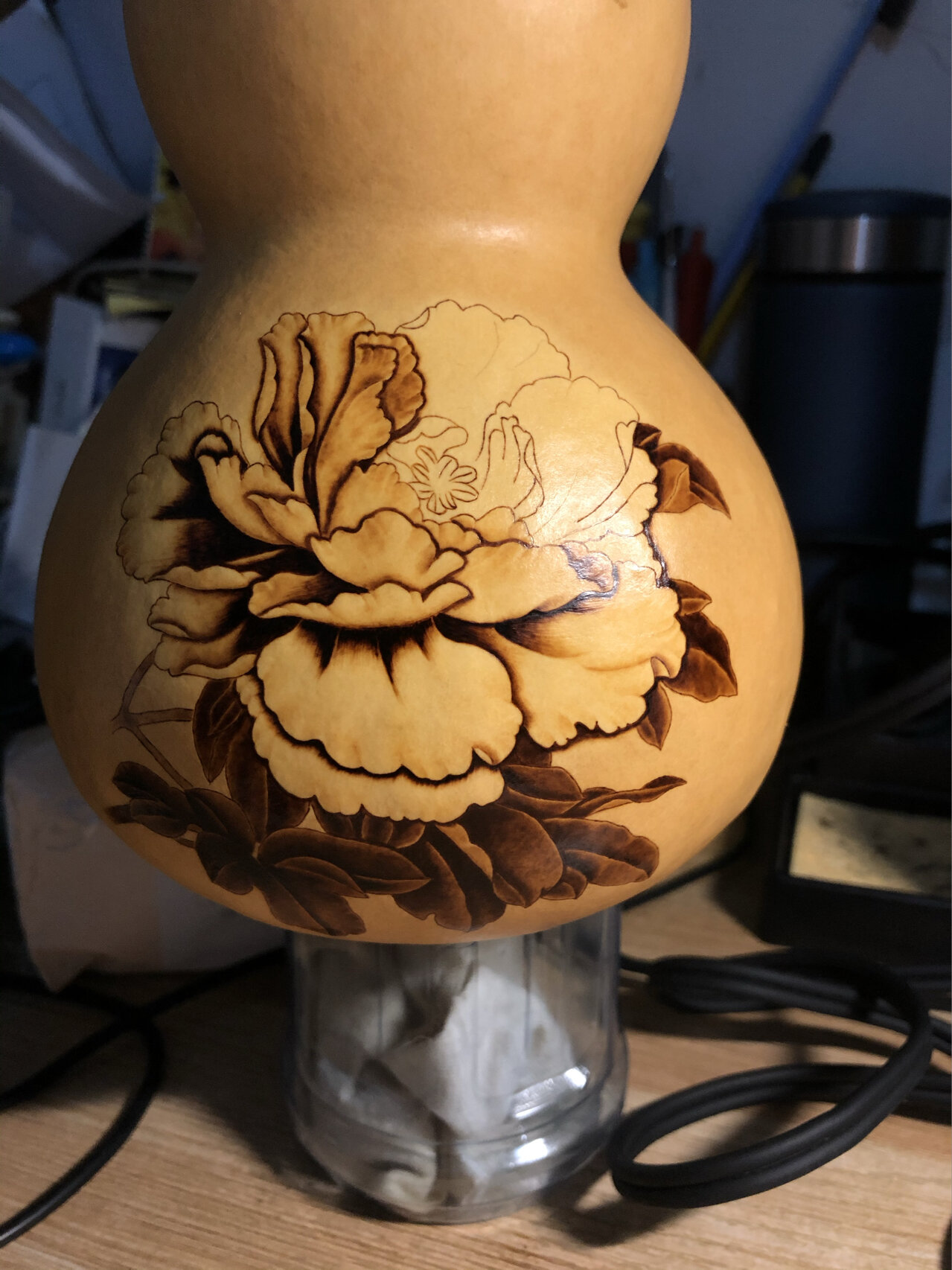 葫芦烙画——牡丹花