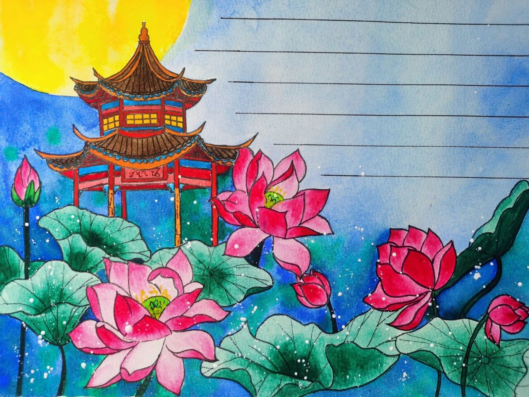 最美的景色手抄报 最美的景色当属夏天的荷花了 现在的学校布置的手