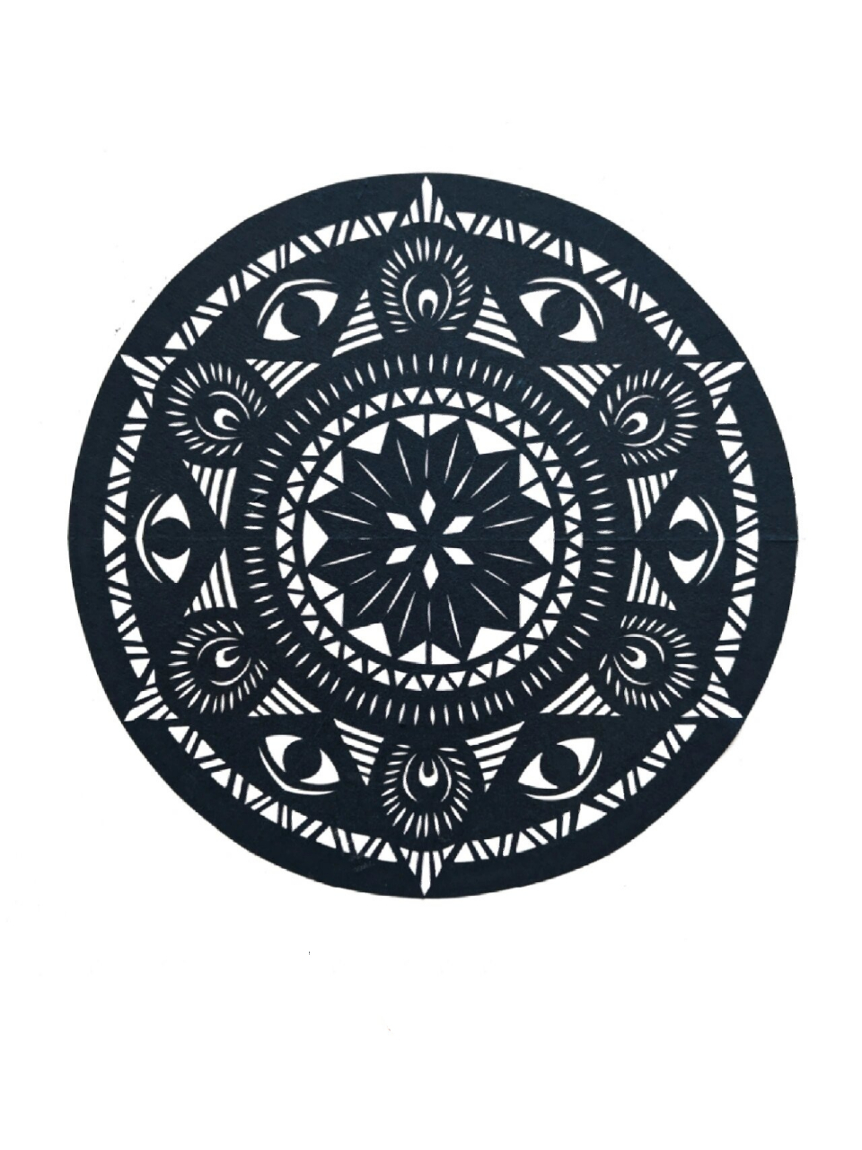 三折三角几何纹团花剪纸