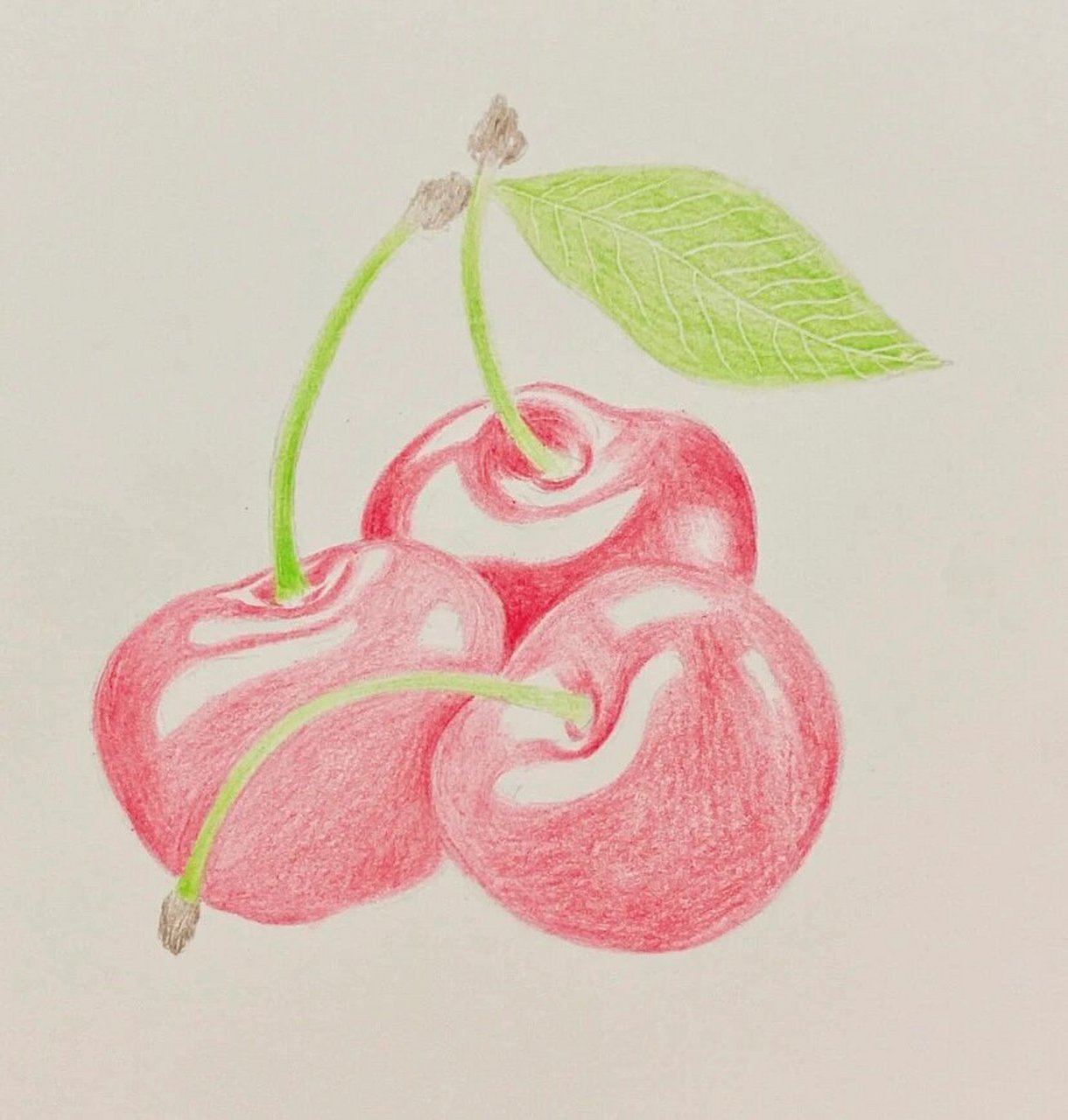 彩铅画-樱桃90 红通通的樱桃请你吃!