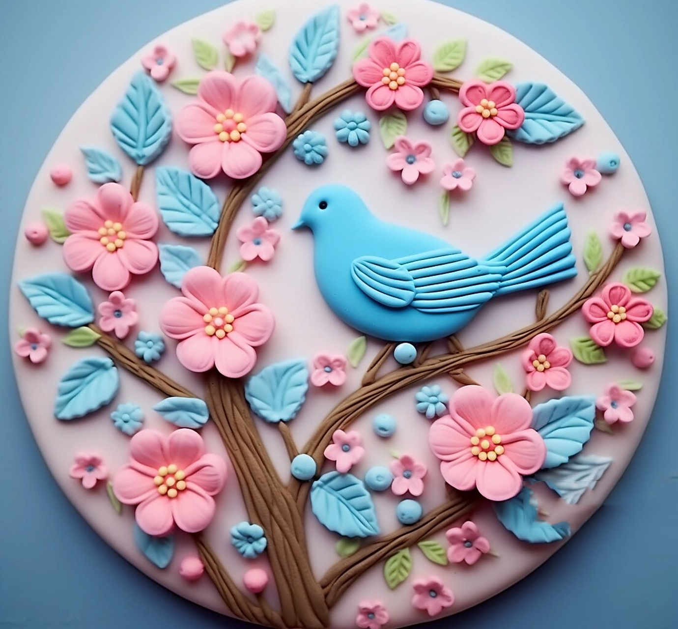 粘土~书上的小鸟创意手工粘土画