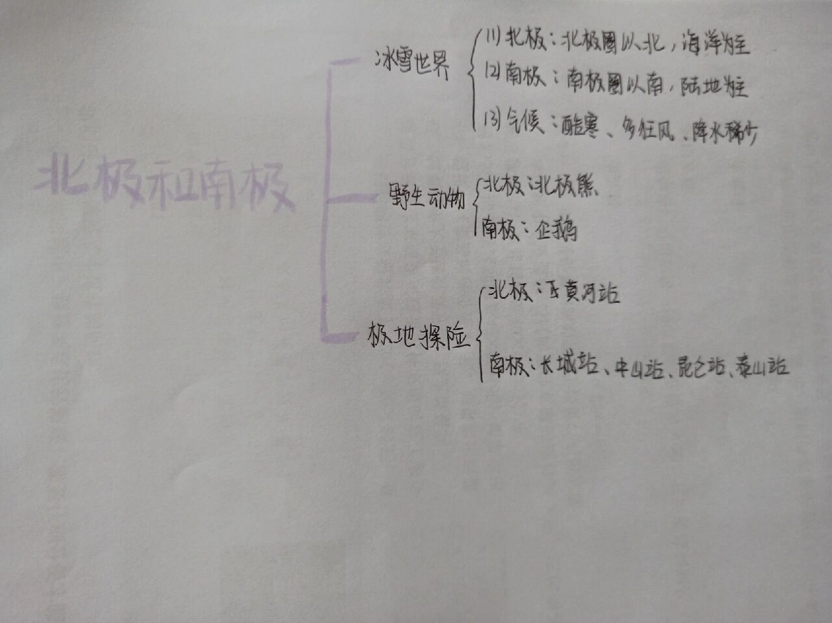 地理南极地区和北极地区思维导图 拿起笔快快补作业吧,第三张是简单版