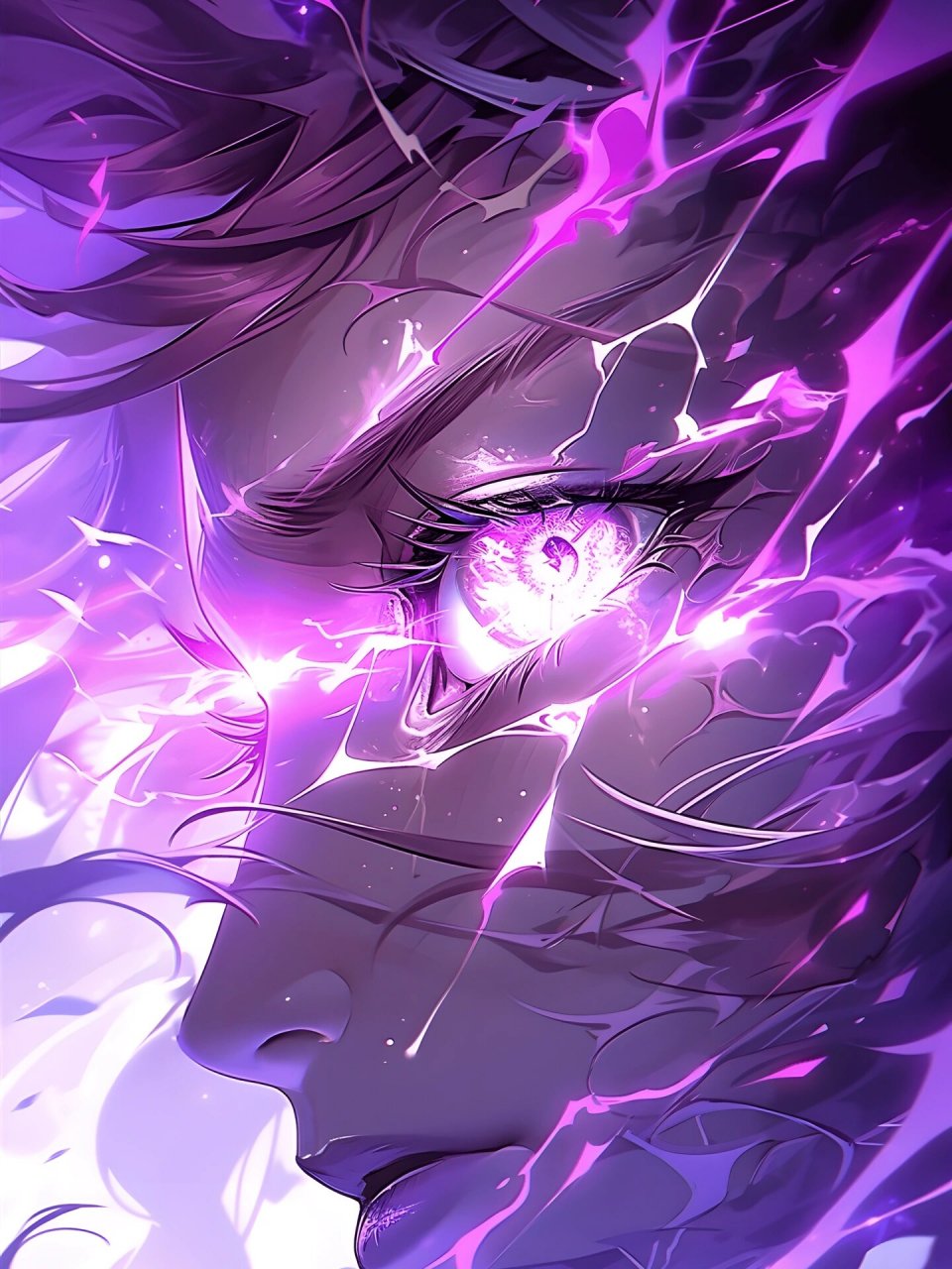 紫电|极致特效-眼睛特写镜头 眼睛里都是紫色的闪电, 当女生愤怒起来