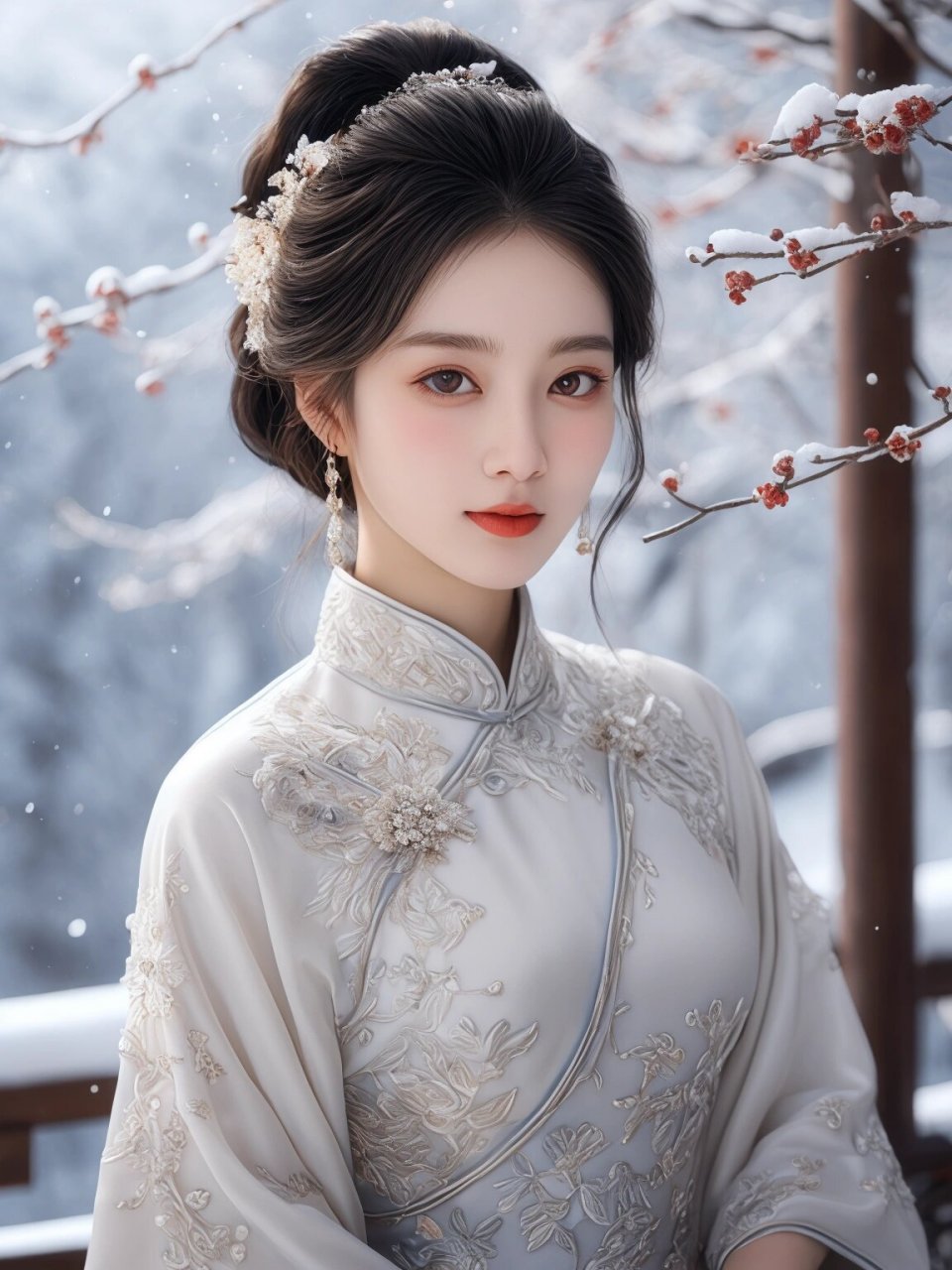 形容雪景里漂亮的美女图片