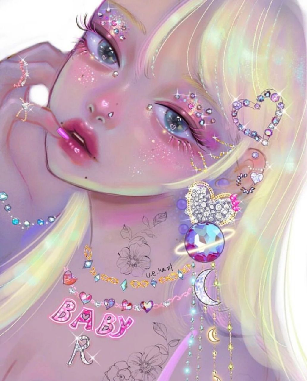 神仙颜值少女头像78闪闪眼妆耳饰绝绝子99 插画欣赏99 画师「u.