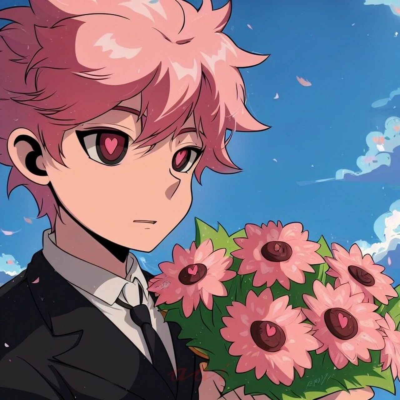 鲜花治愈系男生动漫头像p1