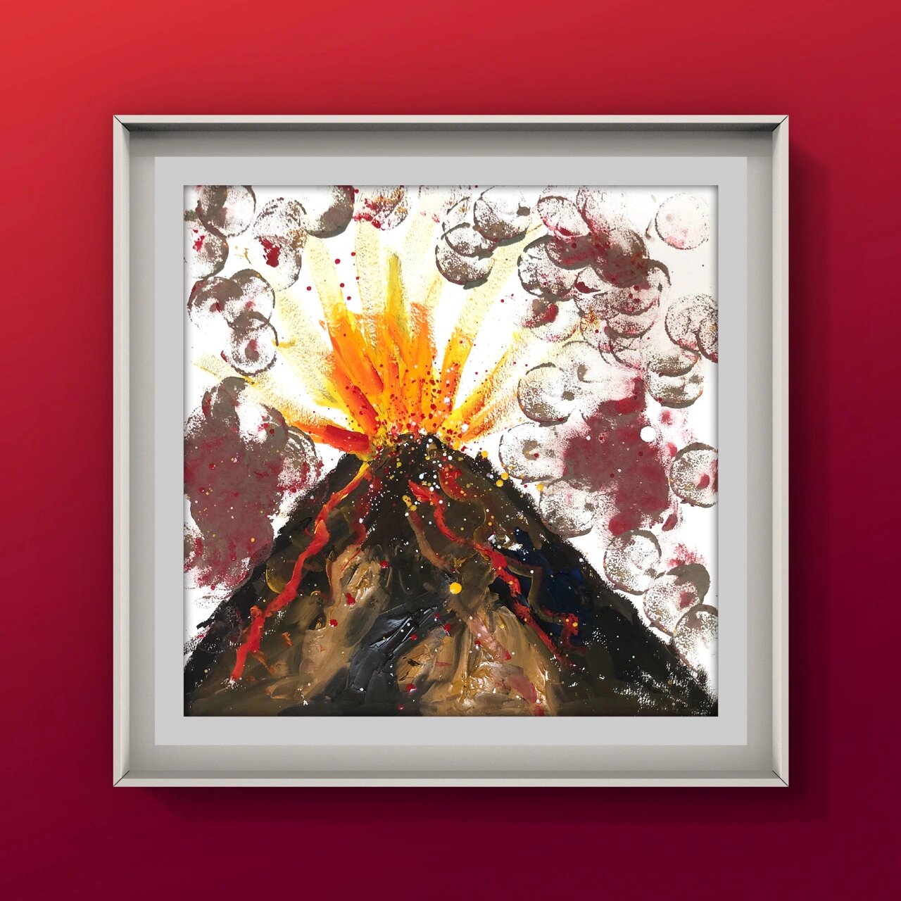 火山99《火山爆发》水粉画颜料创意美术作品96 8215通过情景