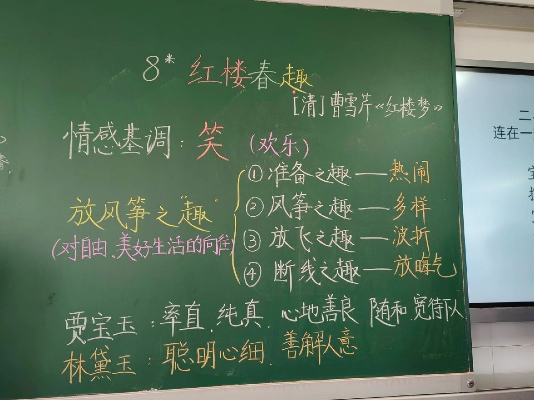 五年级下册语文第8课《红楼春趣》 今天上了《红楼春趣》的第二课时