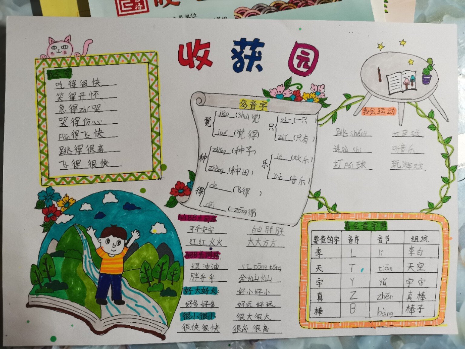 一年级小朋友的"收获园"小报