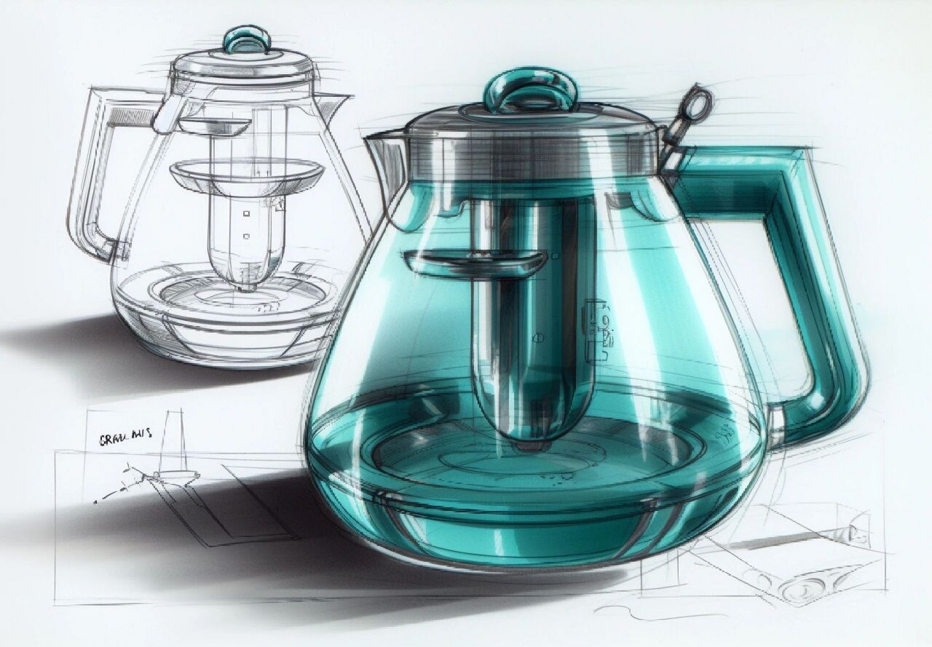 但是,你是否知道如何运用马克笔来表现家电茶壶这种金属与透明材质的