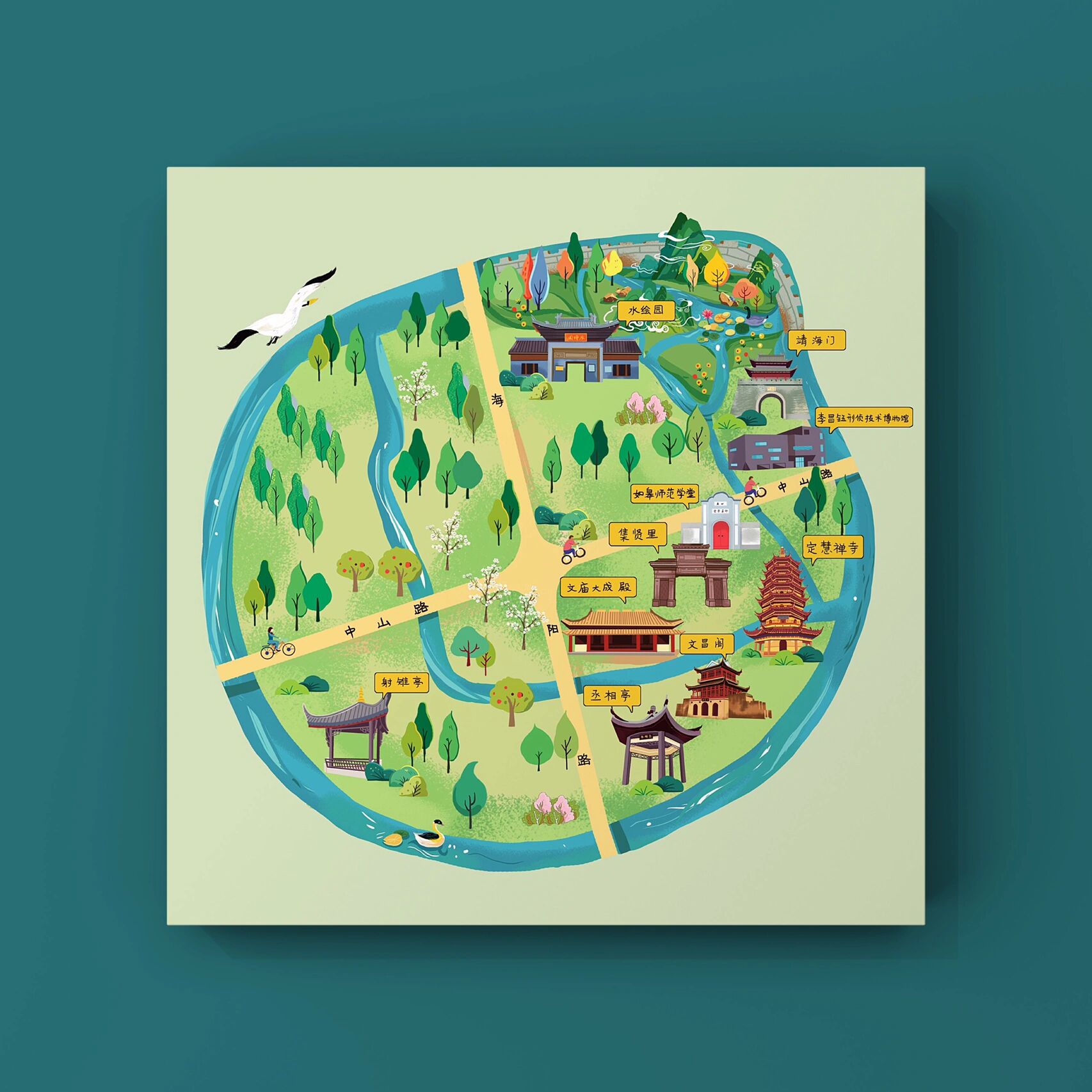 手绘地图|如皋全域旅游手绘地图 之前为如皋旅游局绘制的手绘地图