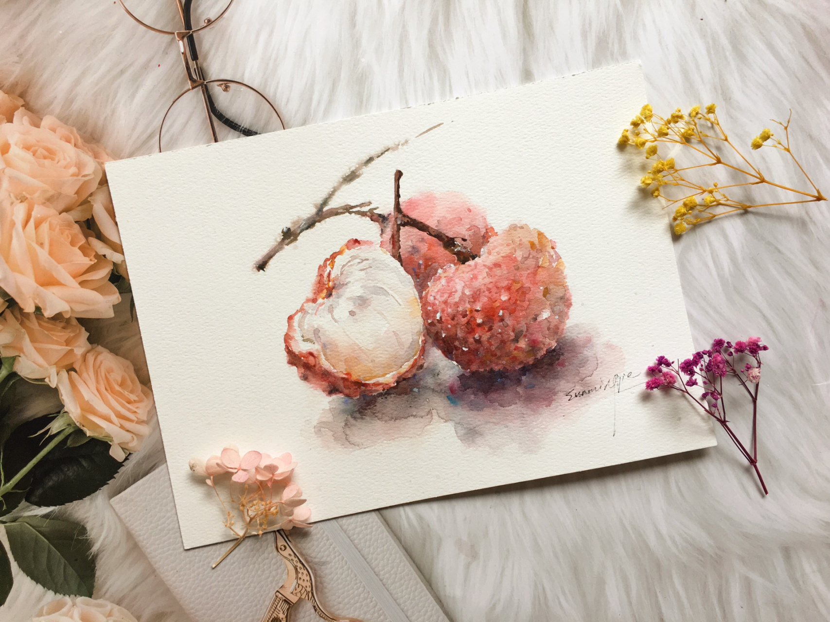 画一枝水彩荔枝,不怕嘴里苦了