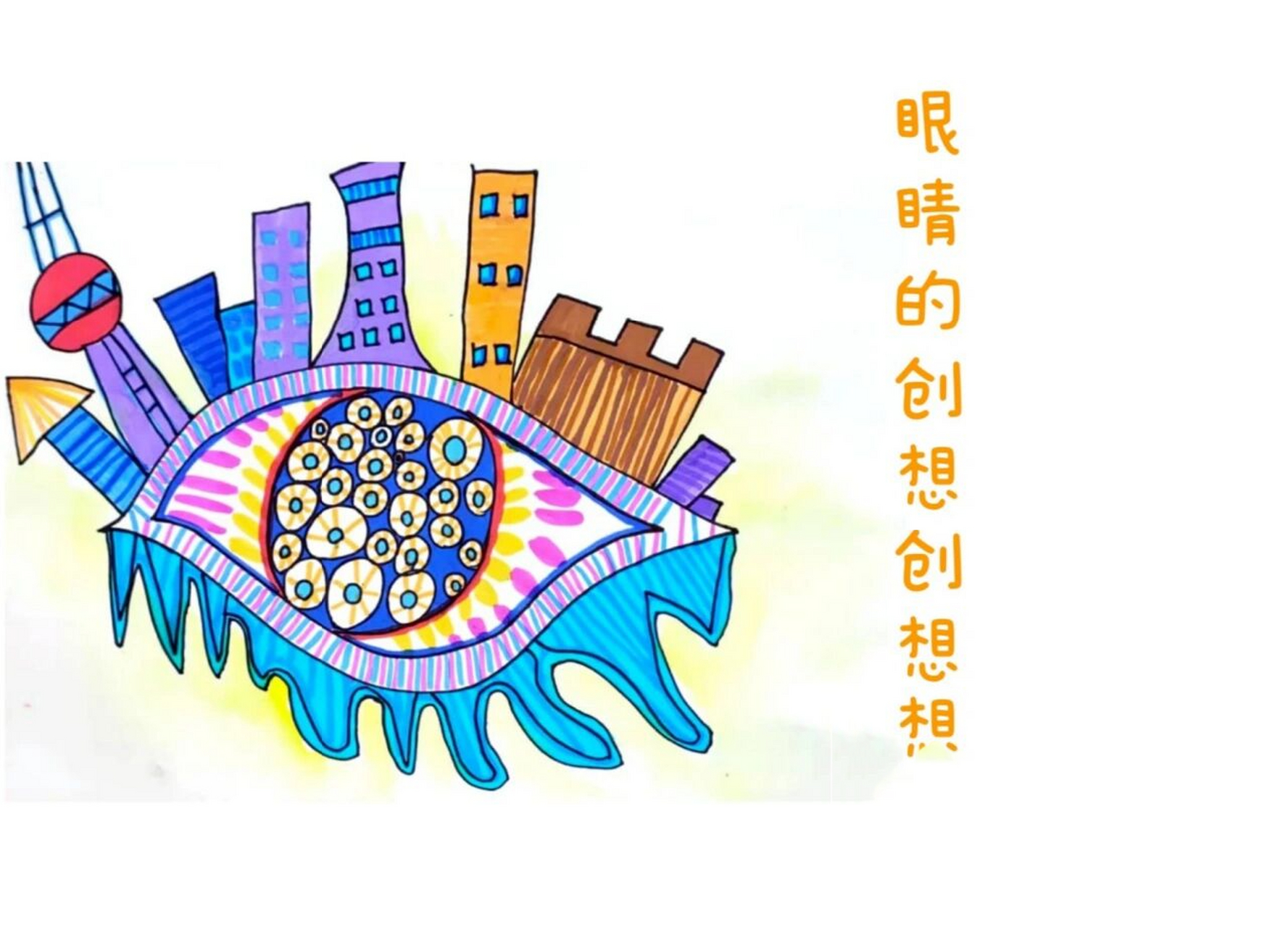 7—8岁美术《眼睛的创想》 情感目标: 培养孩子的感知能力,观察能力