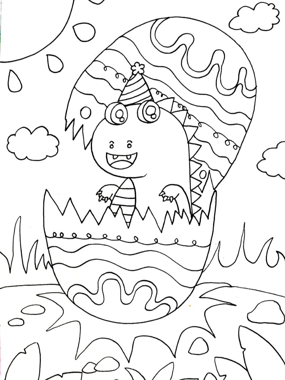 可爱的小恐龙 恐龙蛋 儿童画 简笔画 线描