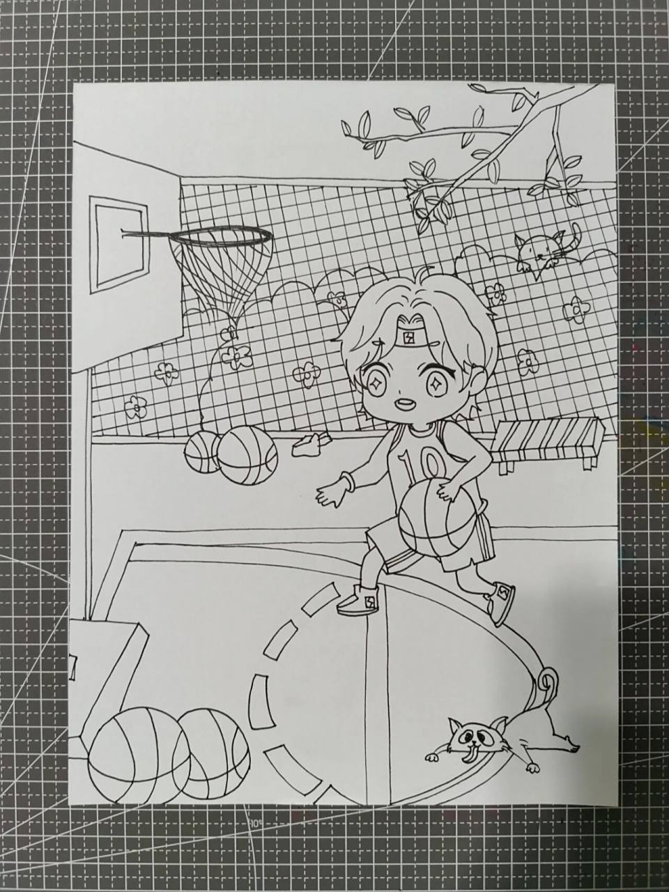 篮球运动主题绘画,含线稿 要来打篮球吗?这个是原创哦 动漫考级,三级