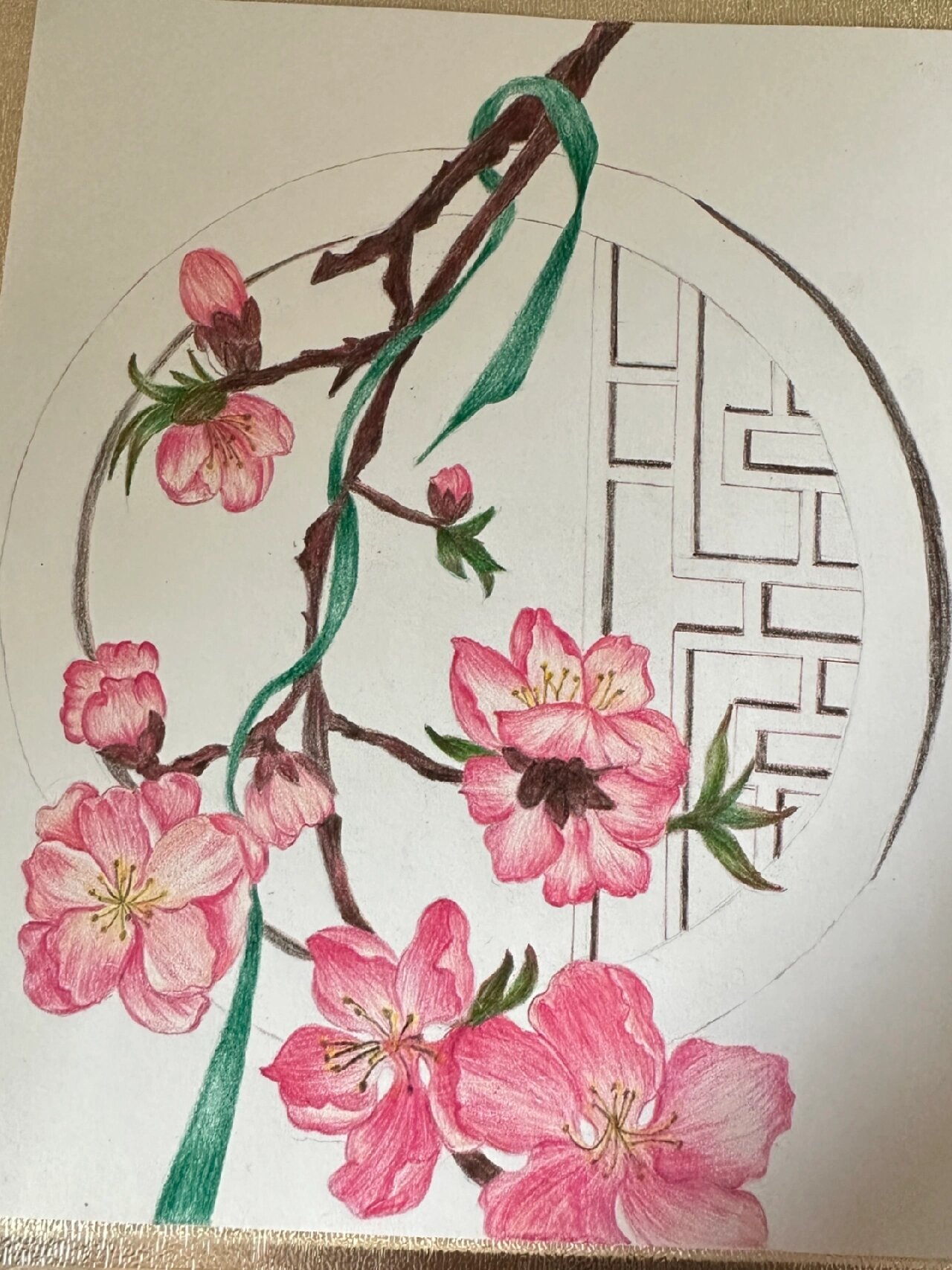 彩铅画～桃花～古风