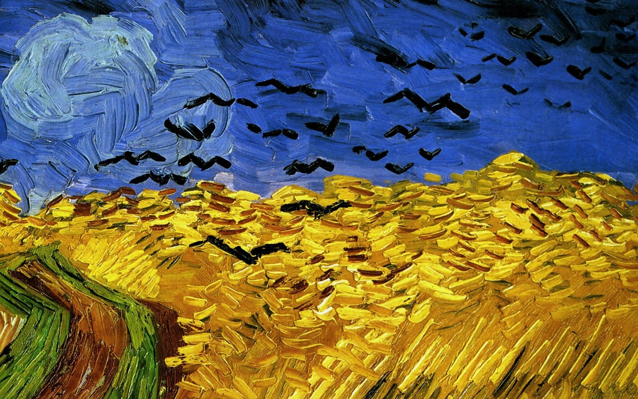 97作品背景:《麦田里的乌鸦》是梵高在1890年创作的油画作品.