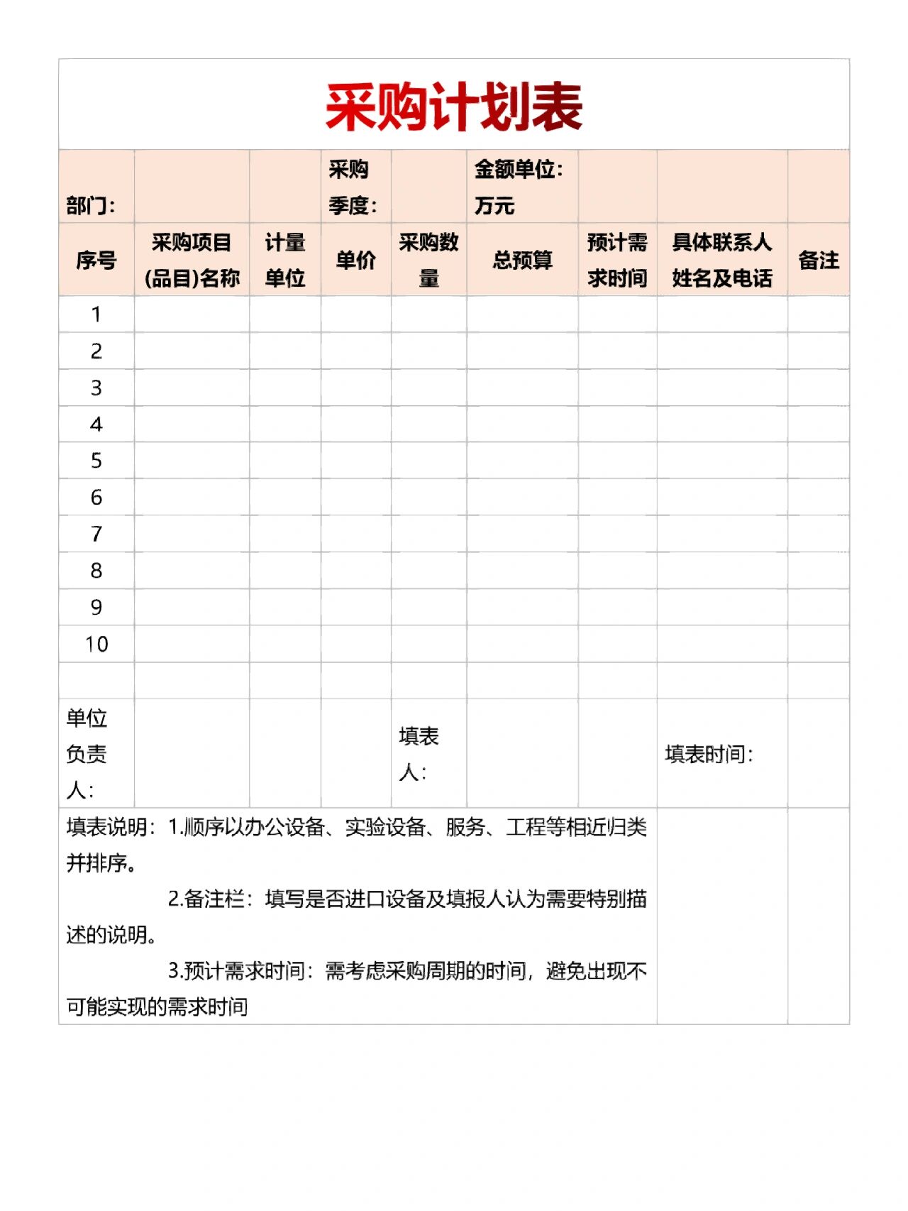 采购计划表