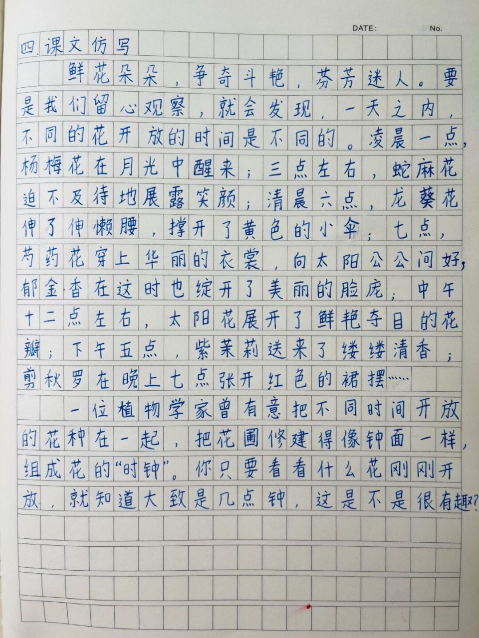 三年级下册《花钟》课文仿写小练笔