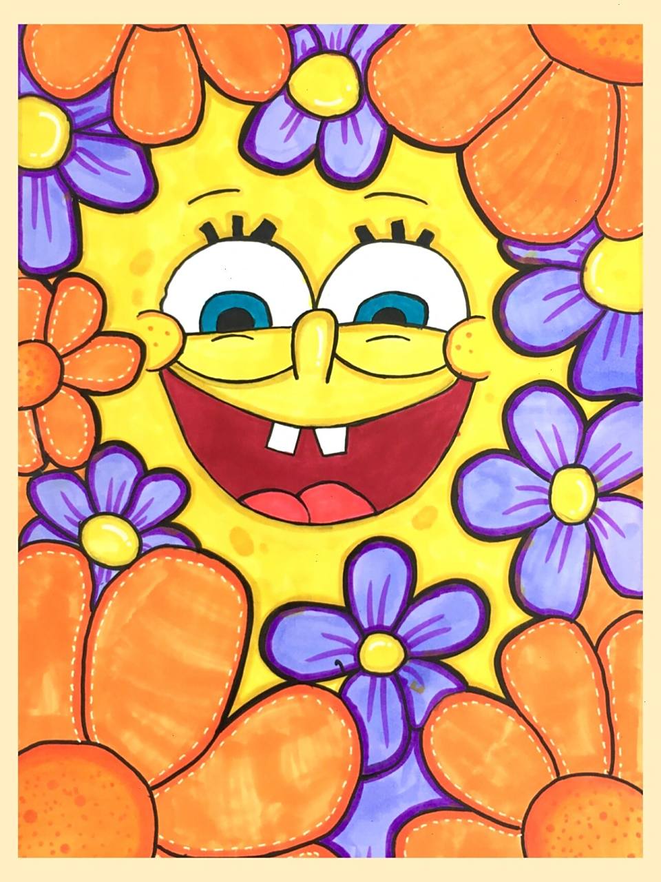 4岁小孩临摹的海绵宝宝9699 好看又容易临摹的画,很容易出效果哟