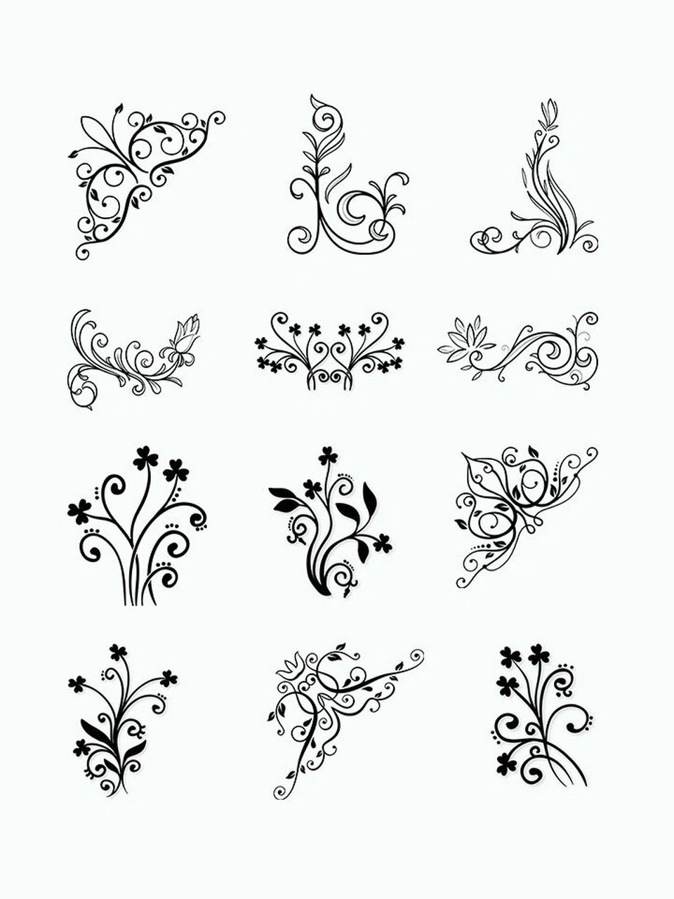 98今天分享几组多彩花纹藤蔓,花边素材,黑色