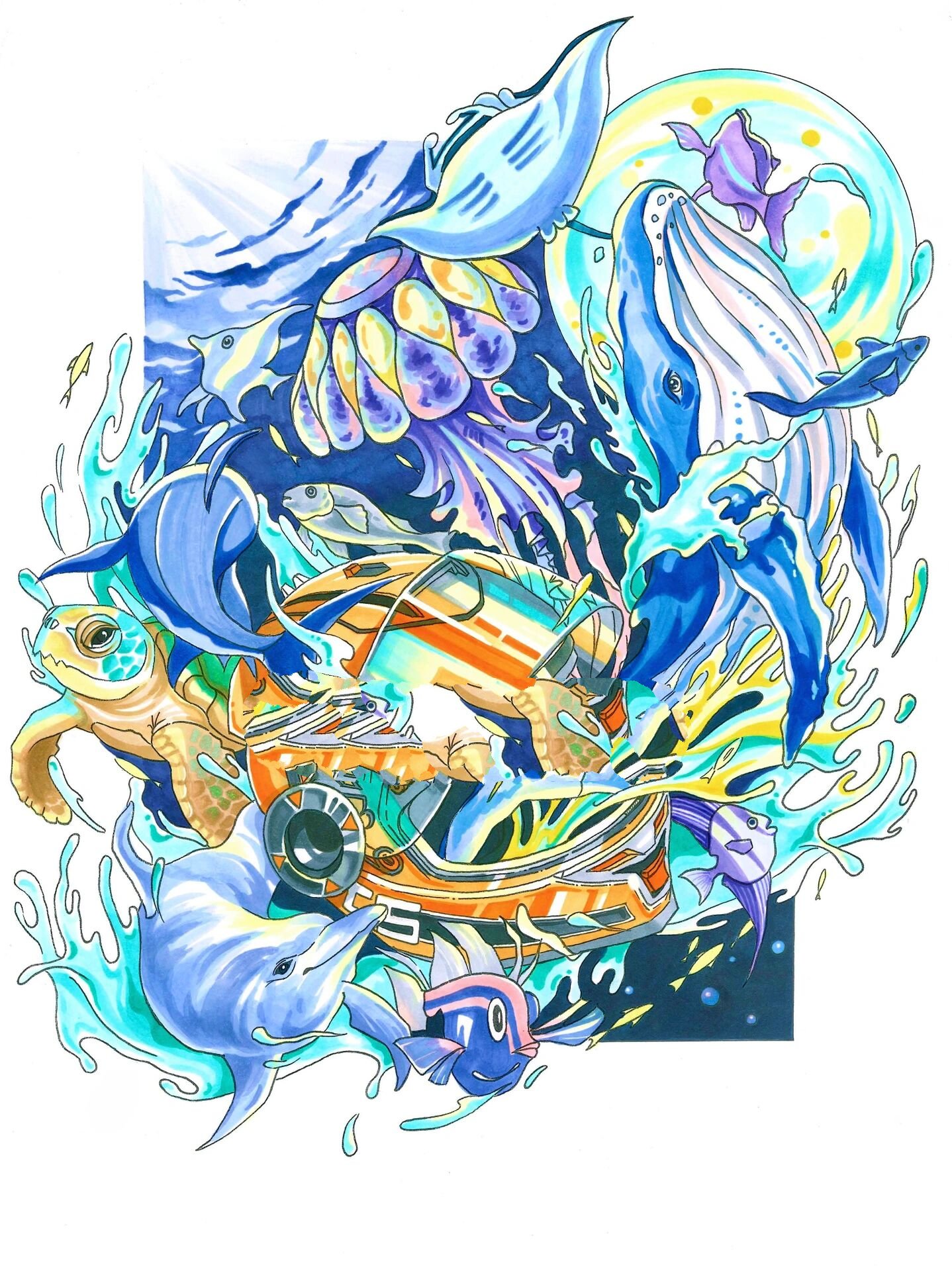 原创视传手绘|海洋生态保护 马克笔插画海报