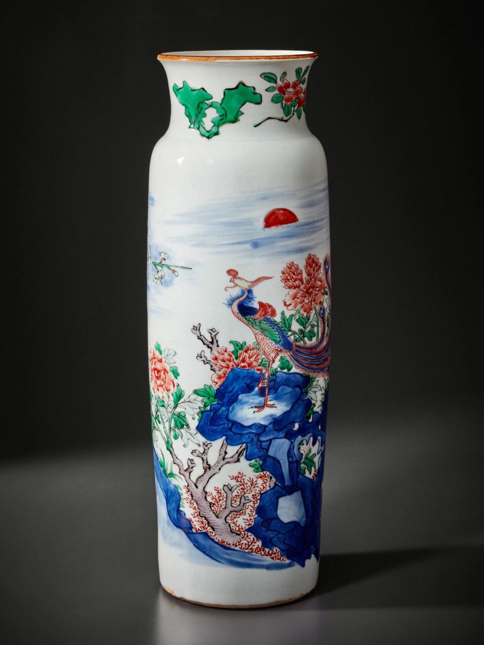 明崇祯清顺治·五彩凤凰纹筒瓶细节图 暂得楼胡惠春旧藏  来源:纽约