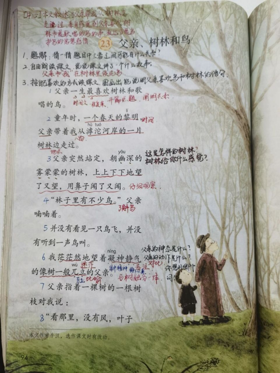 三年级语文# #小学语文备课# #教师备课笔记# #父亲#,树林和鸟