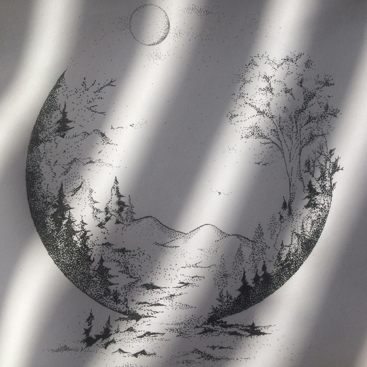 设计表达|手绘作业|点画 山与月93  点的构成  大一上设计表达作业