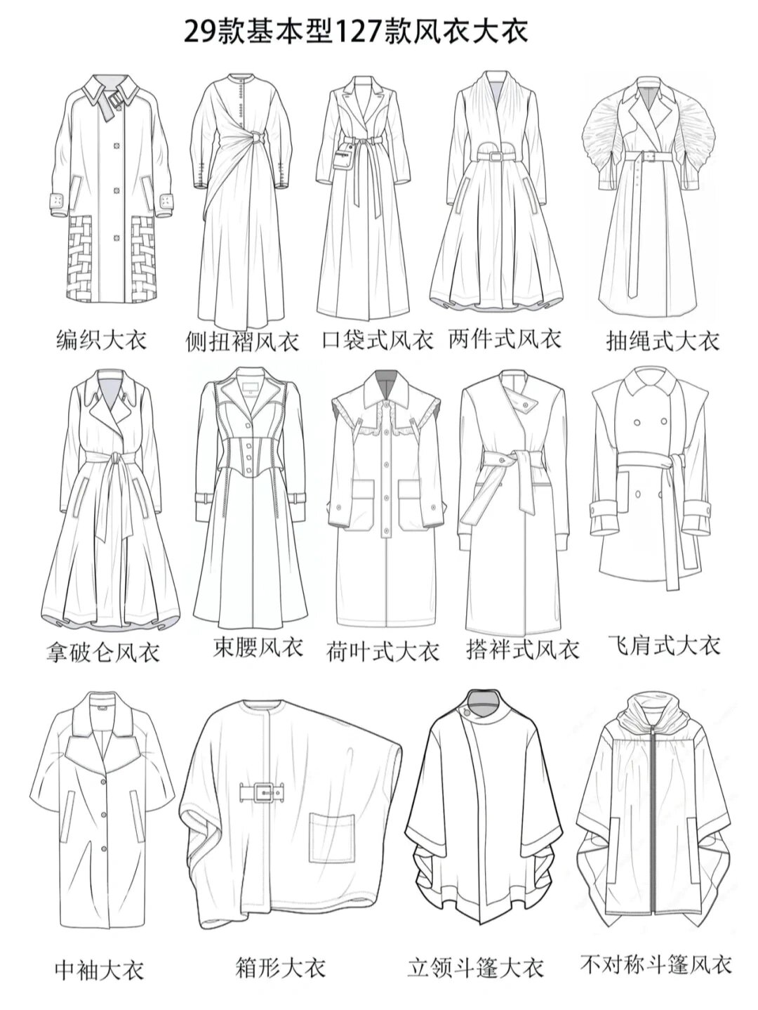 服装设计-风衣/大衣款式图(一)
