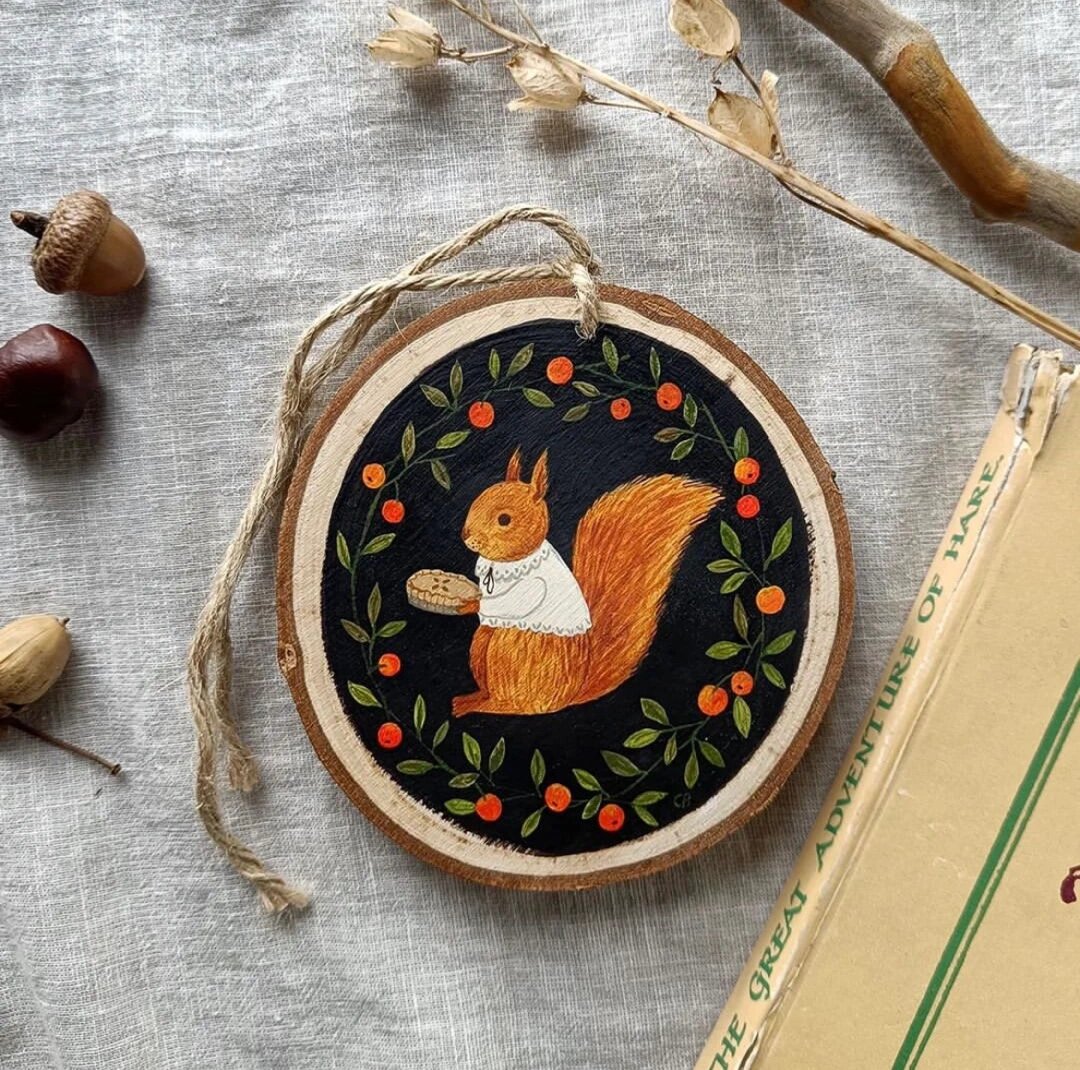 秋日圆木片手绘