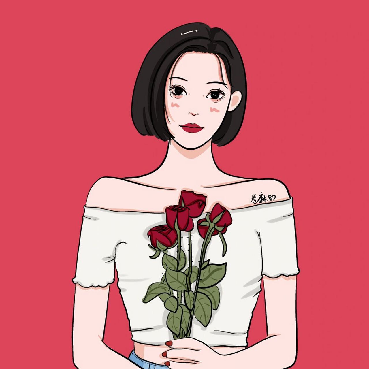 插画 | 头像 | 送你一束玫瑰花 图片可做个人头像,个人壁纸 92商用