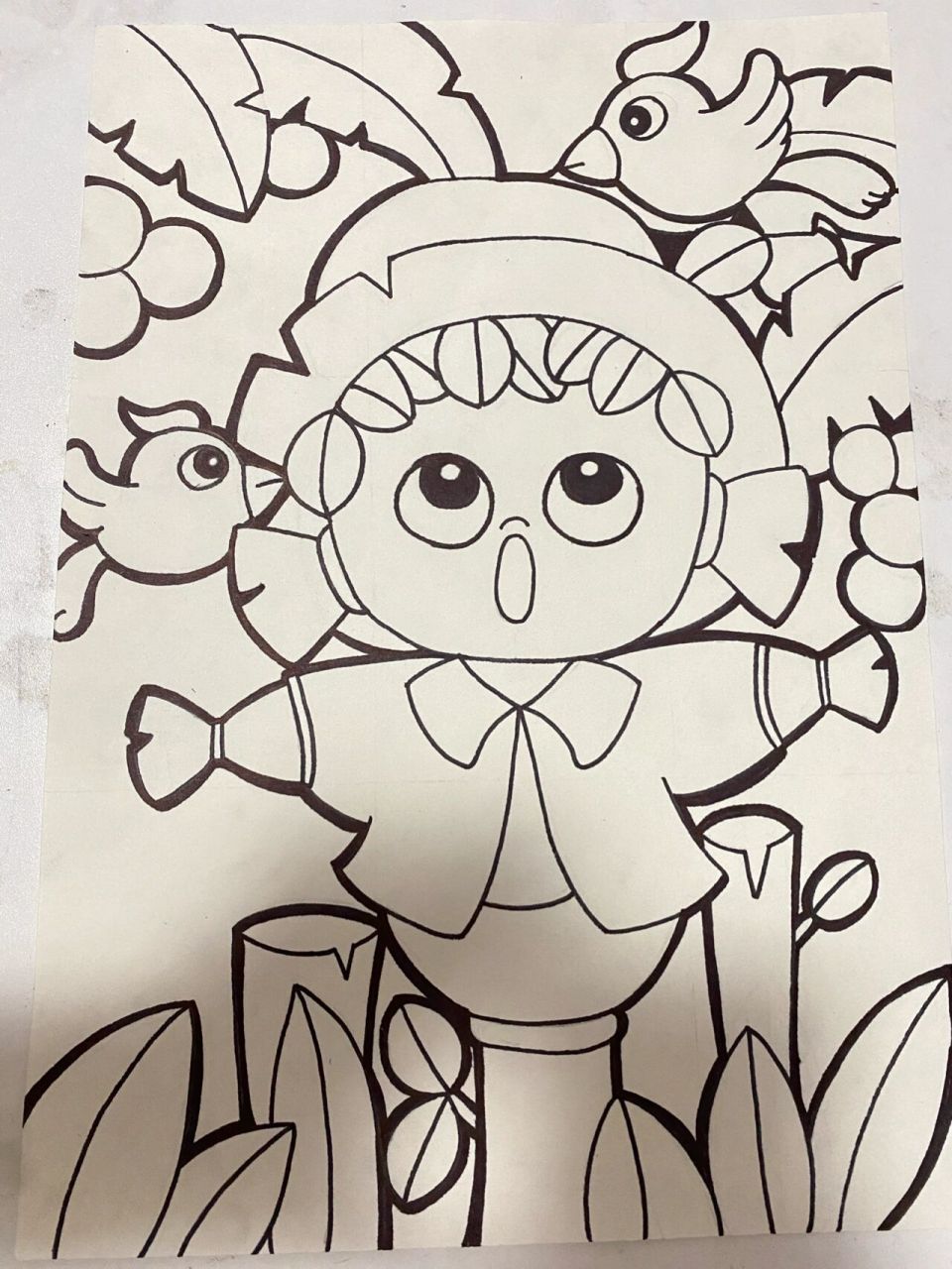 儿童画《稻草人》 第一次画