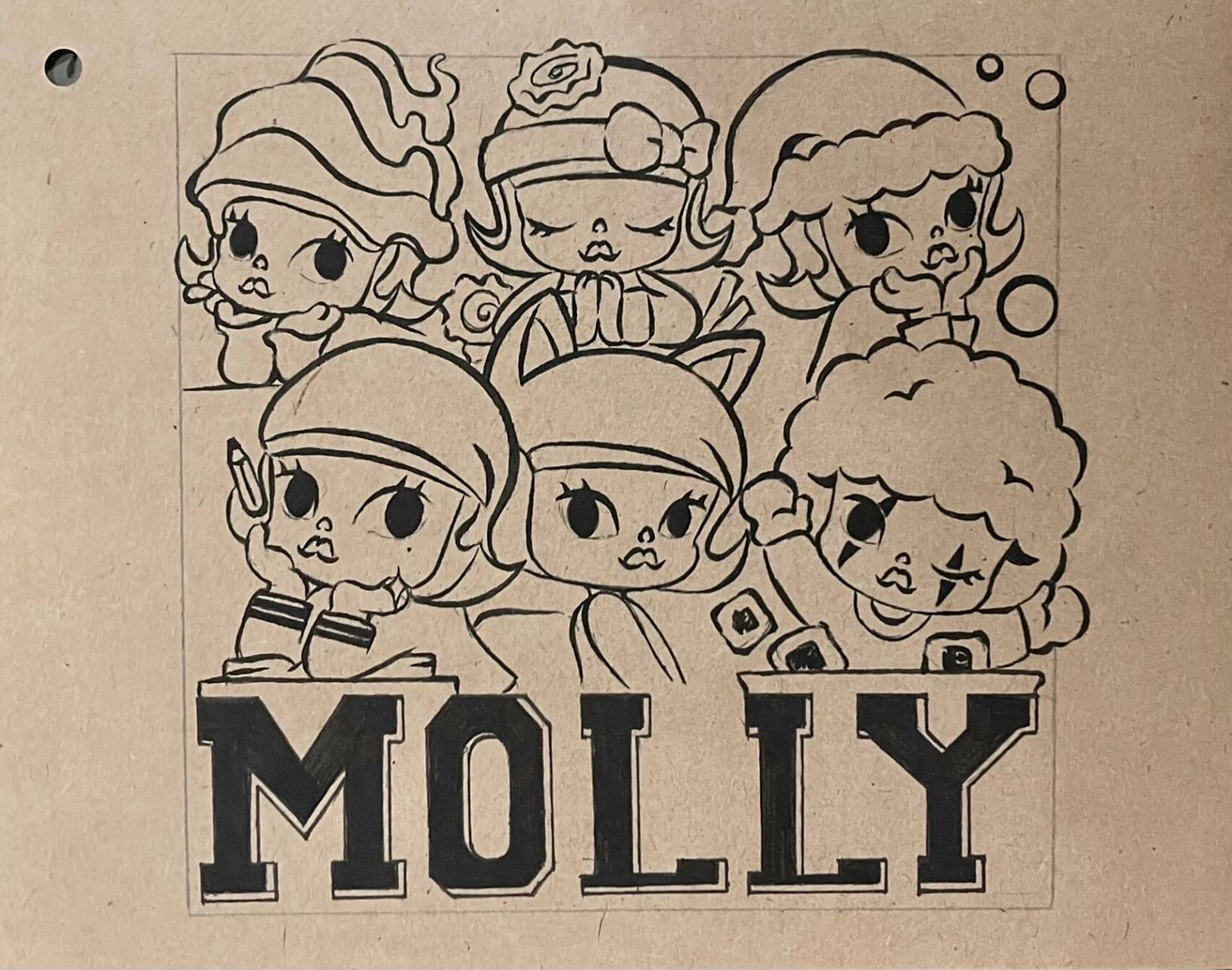 泡泡玛特molly的手绘简笔画来咯 附步骤 周六晚闲下来,终于完成了想画