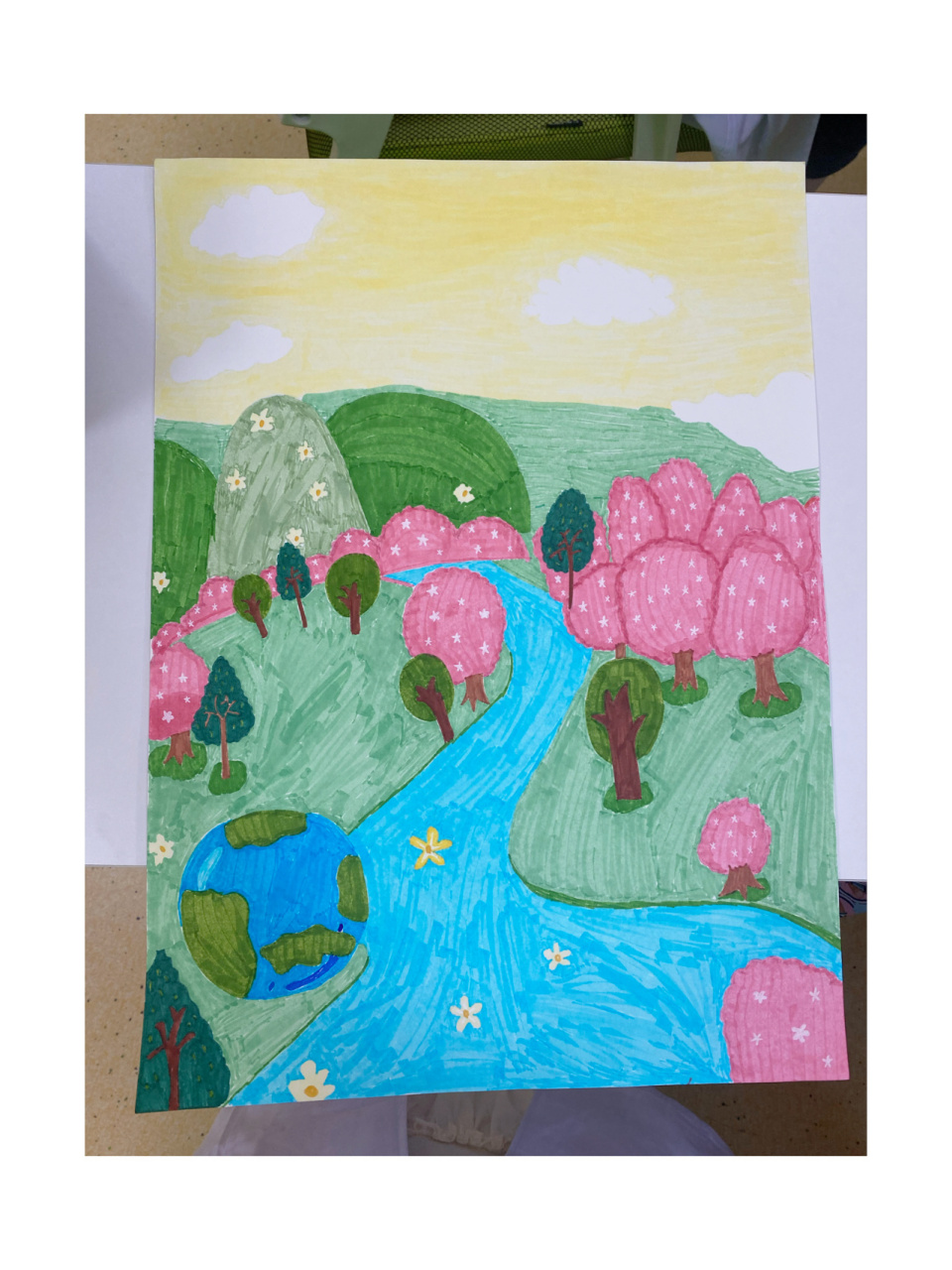 绿水青山就是金山银山主题画保护地球儿童画