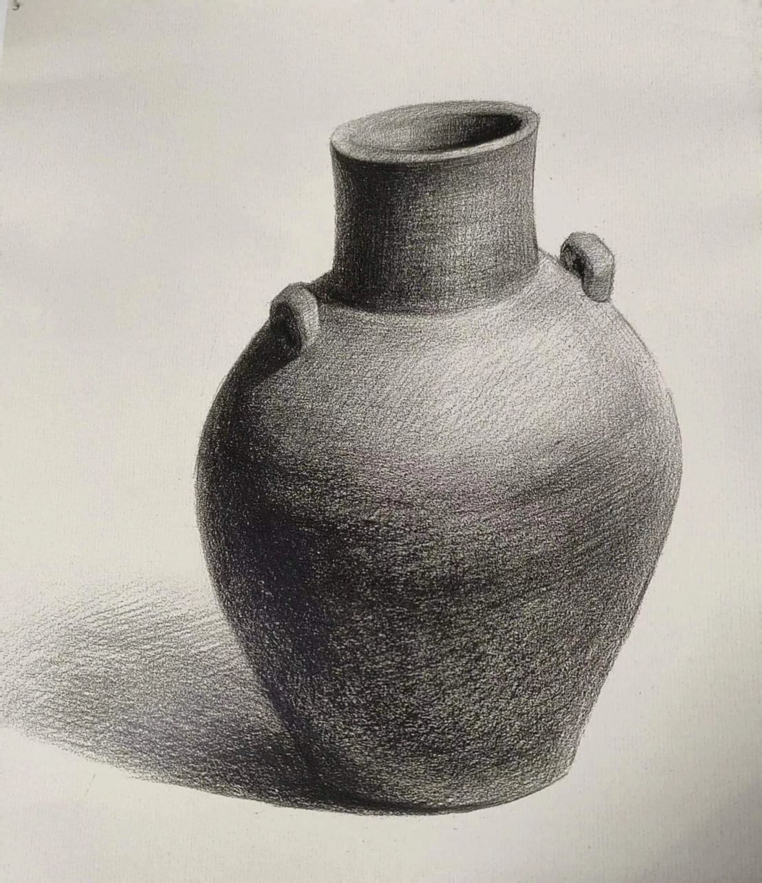 李老师分享——土陶罐明暗画法 临摹步骤 1,用长直线概括起形,抓住土