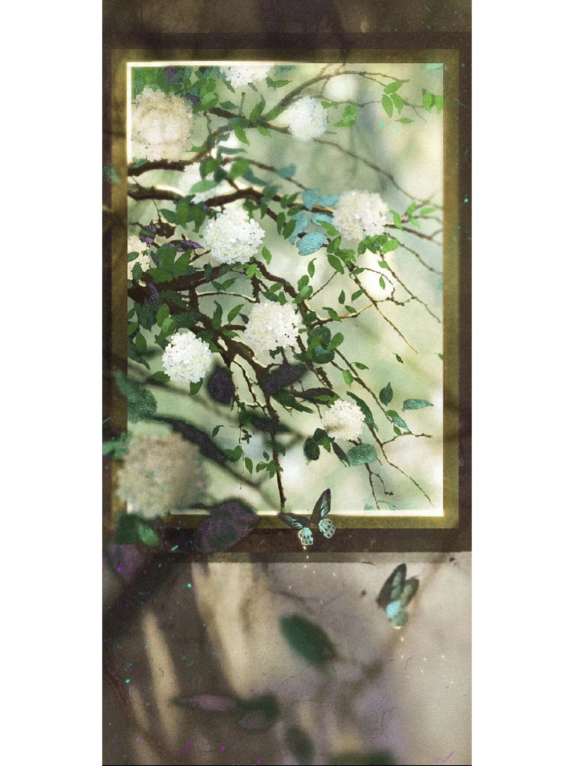 古风绿色窗边背景壁纸