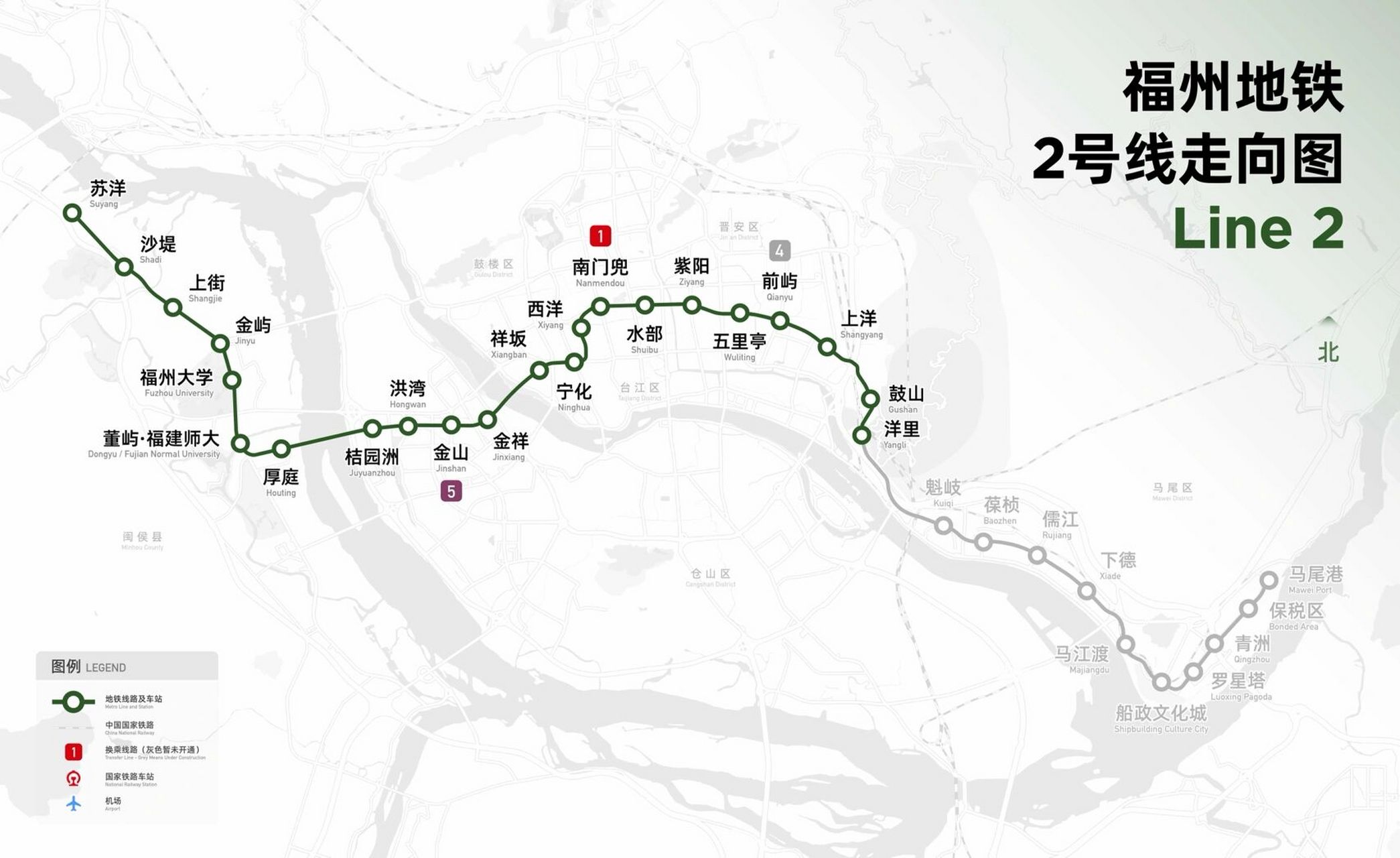 福州地铁2号线线路图～马尾段7月开工!