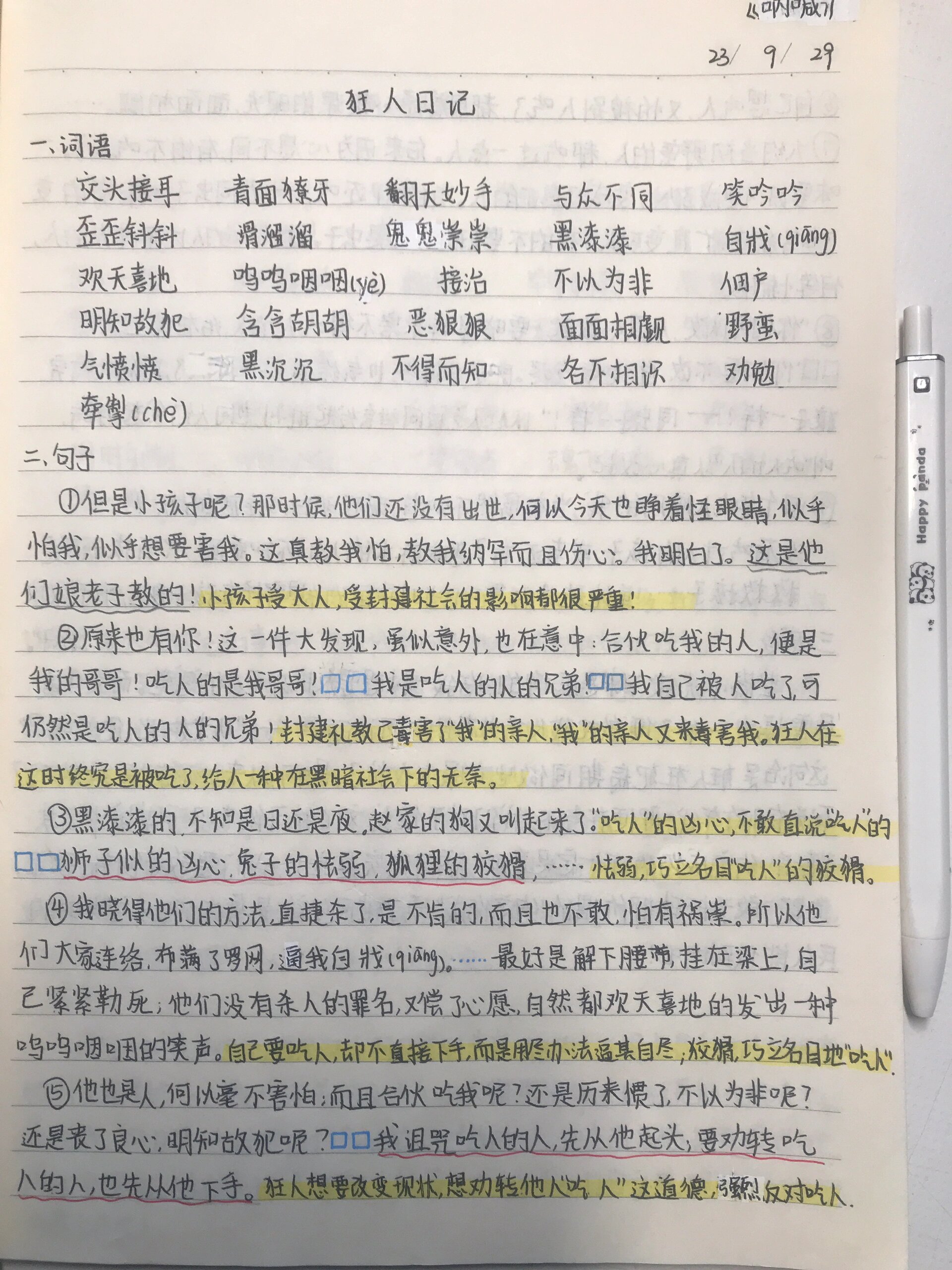 《呐喊》——狂人日记 读书笔记        词语 句字 解析 读后感