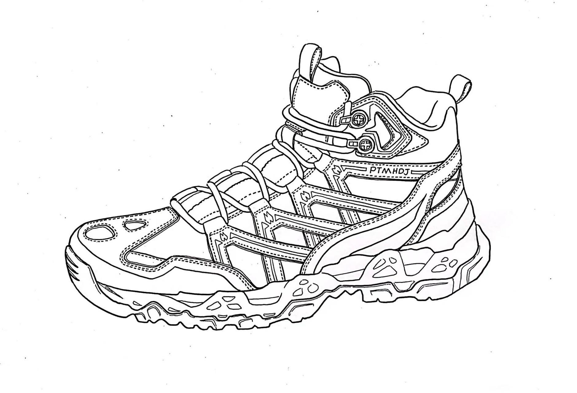 挑战100服幅线描写生005/运动鞋/静物速写 原创线描写生 黑白画 适合7