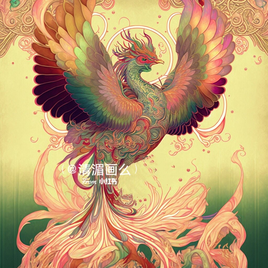 凤舞九天|七彩凤凰国潮风神话主题插画